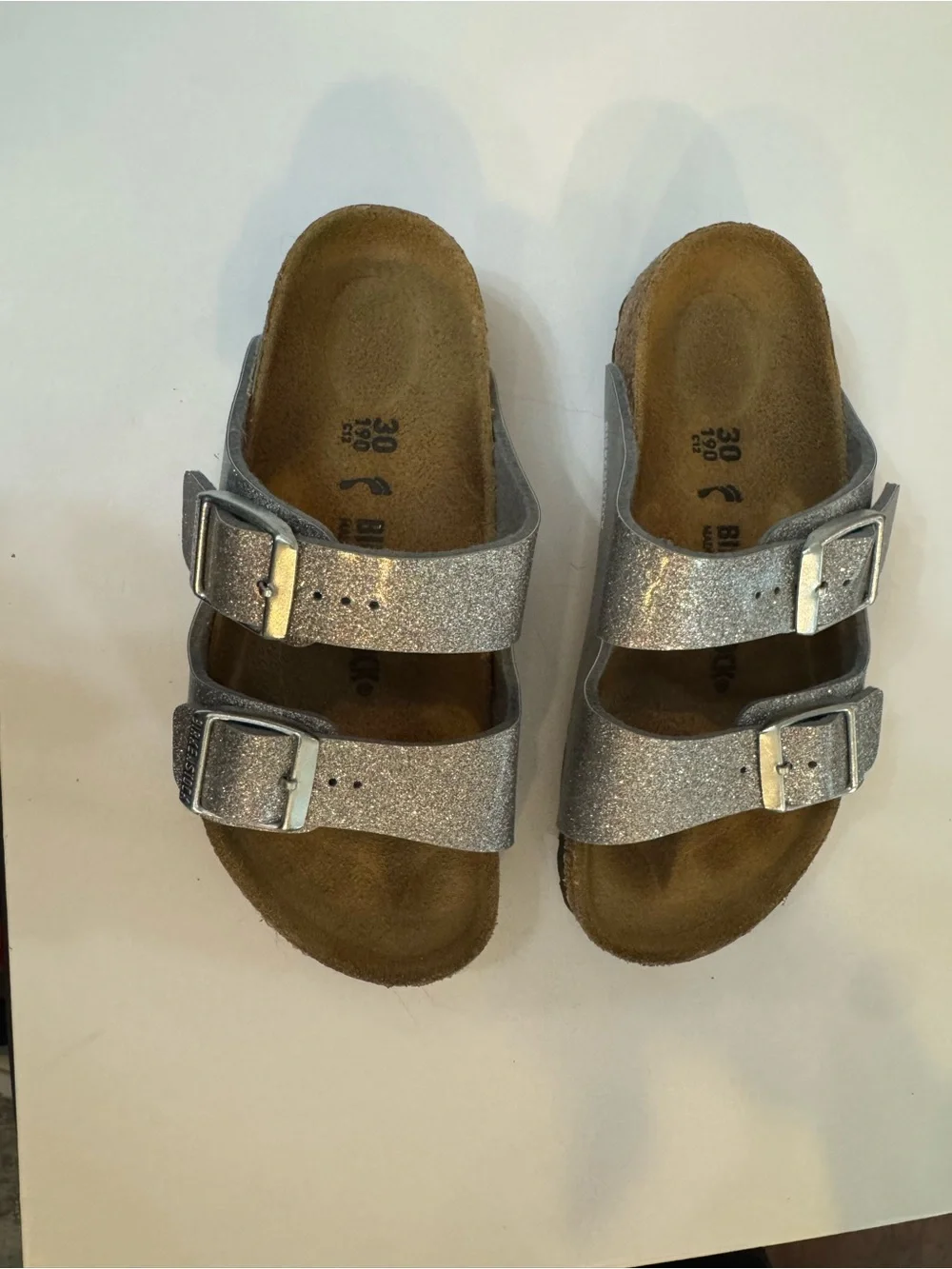 Kids Silver Glitter Buckle Slide Sandals
